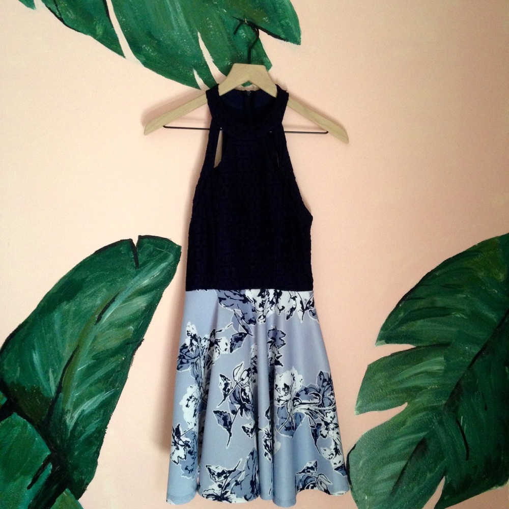 City Triangles Blue Floral Highneck Mini Dress 5
